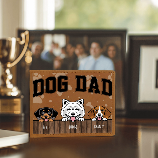 Dog Dad - 1-3 Dogs - Personalized Leather Wallet