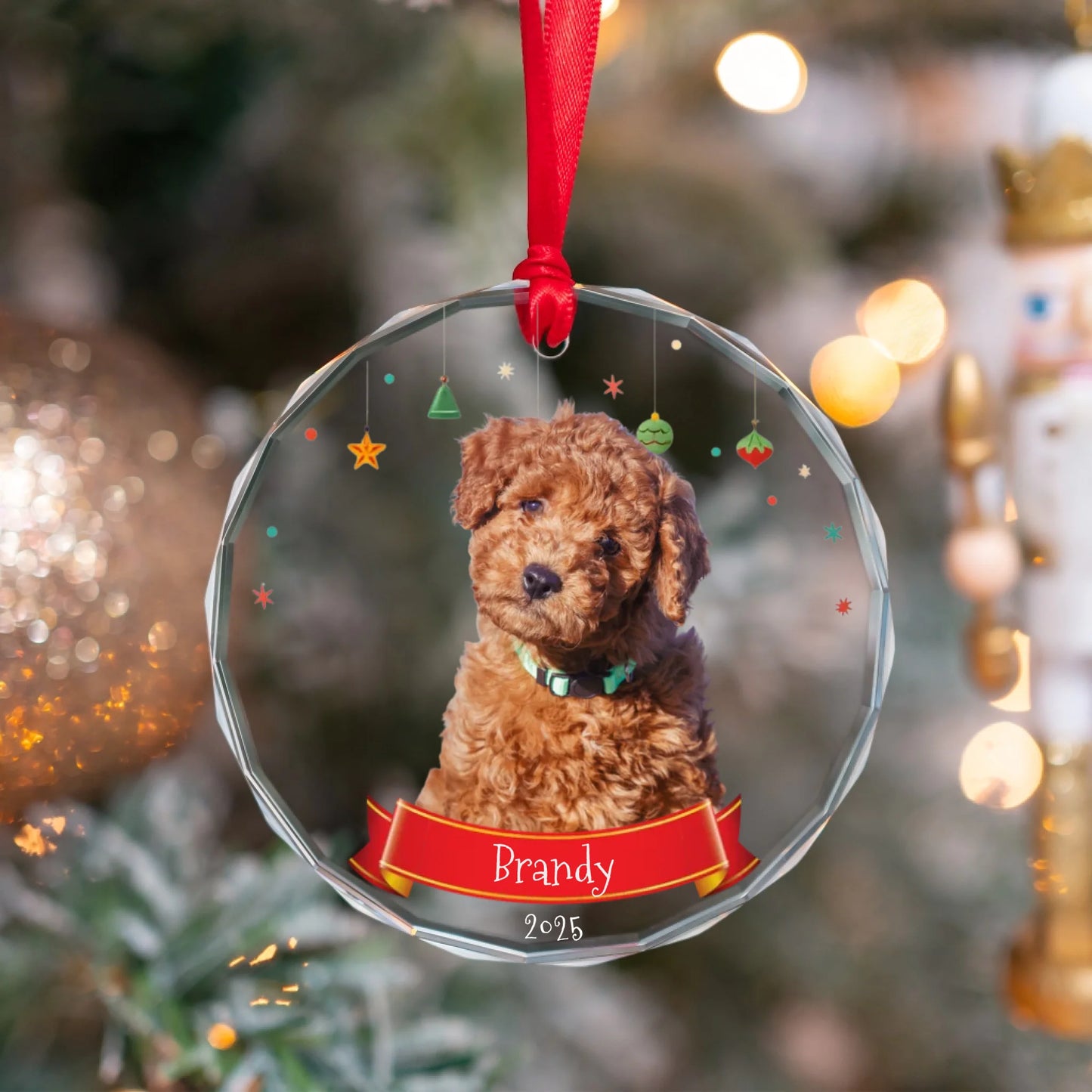 Personalized Pet Glass Round Christmas Ornament
